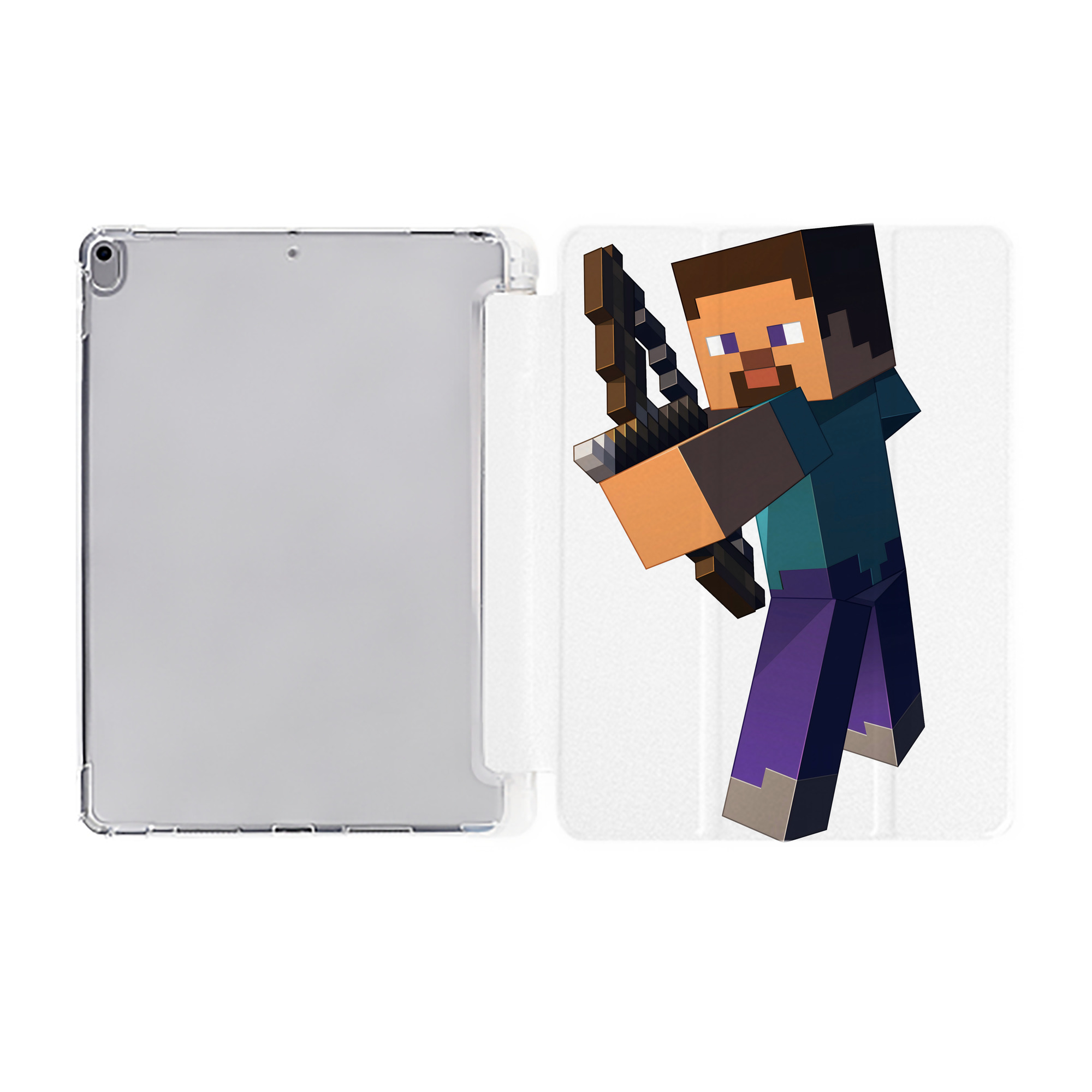 （画像用） マインクラフト ブロックの世界 Minecraft MC Block world IPad ケース ペン収納付き 三つ折りスタンド PUレザー×シリコン 対応機種9.5/10.5/10.9インチ